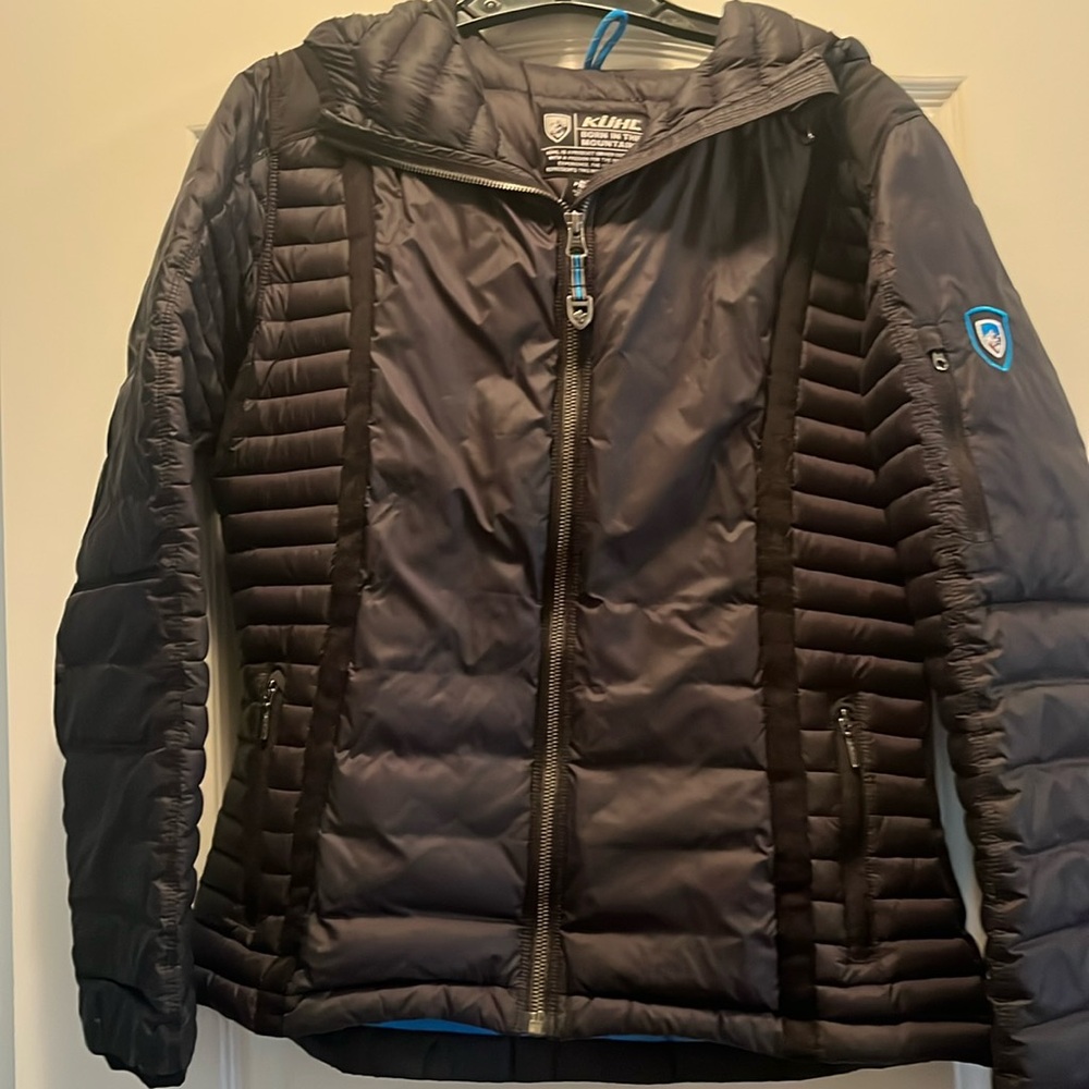 KUHL black down jacket with hood size medium